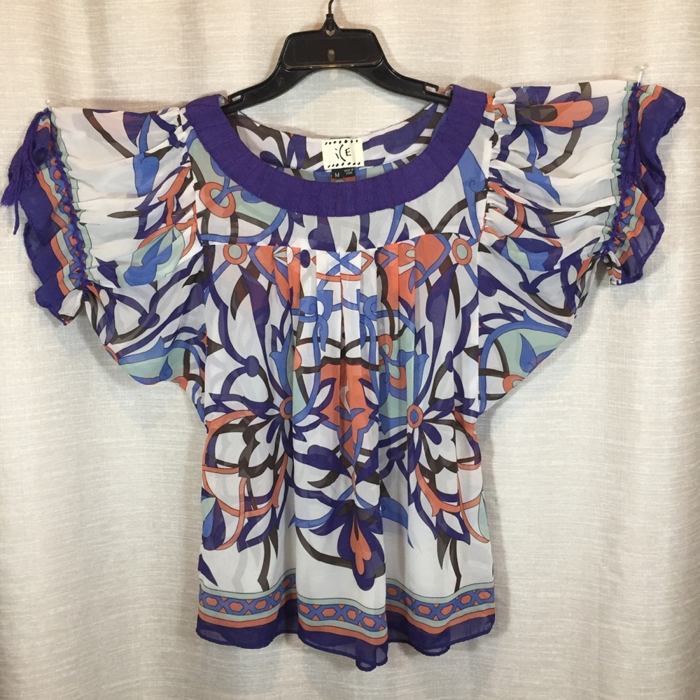 ICE Colorful Sheer Mandala Print Blouse size M